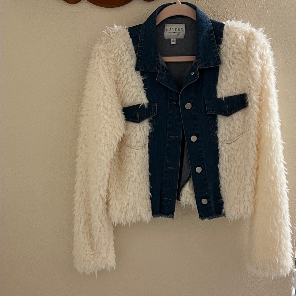 Hayden Blue Denim Jacket with Cream Faux Fur